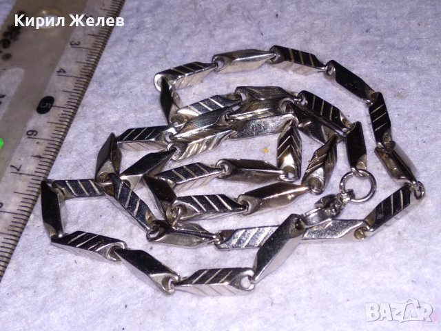 СТИЛЕН ЛЪСКАВ УНИСЕКС ЛАНЕЦ от БЛАГОРОДНА НЕРЪЖДАЕМА СТОМАНА с БЯЛА ПОЗЛАТА 18684, снимка 8 - Колиета, медальони, синджири - 41483939