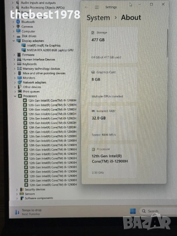 Dell Precision 5570`i9-12900H/RTX A2000/32GB DDR5/512GB NVMe/WUXGA 500 Nits/Бат 12ч, снимка 8 - Лаптопи за работа - 53374043