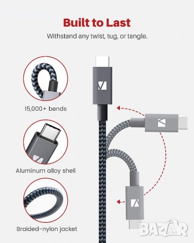 iVANKY USB C удължителен кабел 100 см [100 W, 20 Gbps] USB-C 3.1 Gen 2 мъжки към женски 4K видео каб, снимка 6 - Кабели и адаптери - 40114953