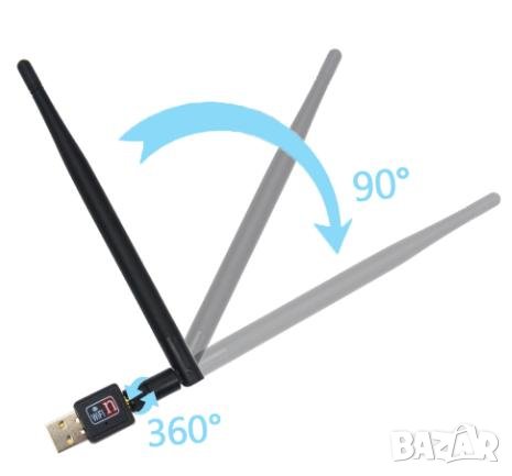 USB 802.BGN Мощен Wi-Fi Адаптер WiFi 5dB Силна Wi-Fi Антена Wi-Fi Стабилна Безжична Свързаност Wi-Fi, снимка 5 - Кабели и адаптери - 41332177