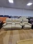 Кремав кожен диван двойка и фотьойл с ръчен релакс механизъм, снимка 1 - Дивани и мека мебел - 39955428