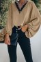 Дамска блуза в бежово с дълъг ръкав и дантела, снимка 1 - Блузи с дълъг ръкав и пуловери - 40698203