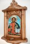Дърворезба домашен иконостас с иконопис " Исус Христос ", снимка 2