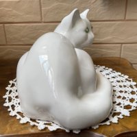 Голяма бяла порцеланова котка със зелени очи, снимка 7 - Антикварни и старинни предмети - 41351736