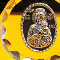 старинна малка сребърна икона Дева Мария, Богородица с младенеца  7 х 5,5 см, снимка 1 - Икони - 36358081