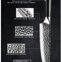 Професионален Нож от Дамаска стомана., снимка 6 - Прибори за хранене, готвене и сервиране - 19186192