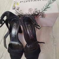 Официални черни велурени сандали , снимка 2 - Сандали - 44339625