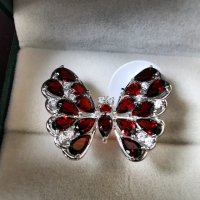 Сребърен 925 пръстен - Пеперуда с Родиево покритие и Натурални Гранати и Циркони!, снимка 5 - Пръстени - 44698842