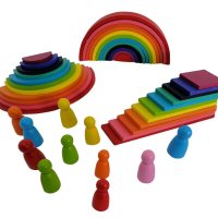 4в1 Сет дървени играчки по модел Grimms с полукръгове, правоъгълни табли, дъга и човечет, снимка 8 - Образователни игри - 38793839