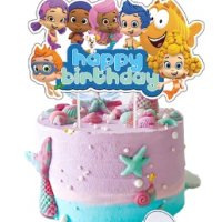 Рибки Гупи балони Bubble Guppies Happy Birthday картонен топер украса торта декор парти рожден ден, снимка 1 - Други - 41500846