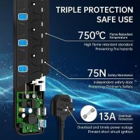 Нов Удължител с USB слотове 5 изхода 4 USB порта 35W Дом Офис Разклонител контакт, снимка 5 - Друга електроника - 42335684