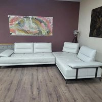 Перлено бял кожен ъглов диван "ARTEMIS" с електрически облегалки, снимка 7 - Дивани и мека мебел - 42541310