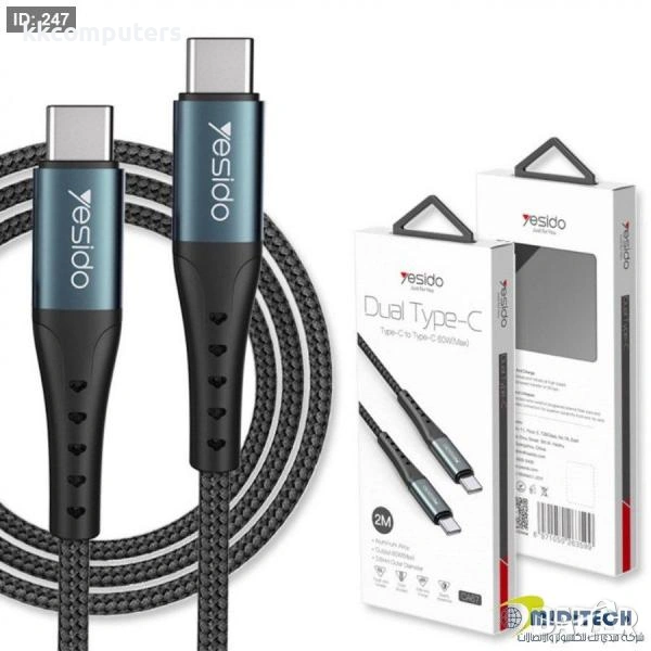 YESIDO PD плетен кабел / Type-C - Type-C 60W, 2m / CA67 / Черен / Баркод : 2404164, снимка 1