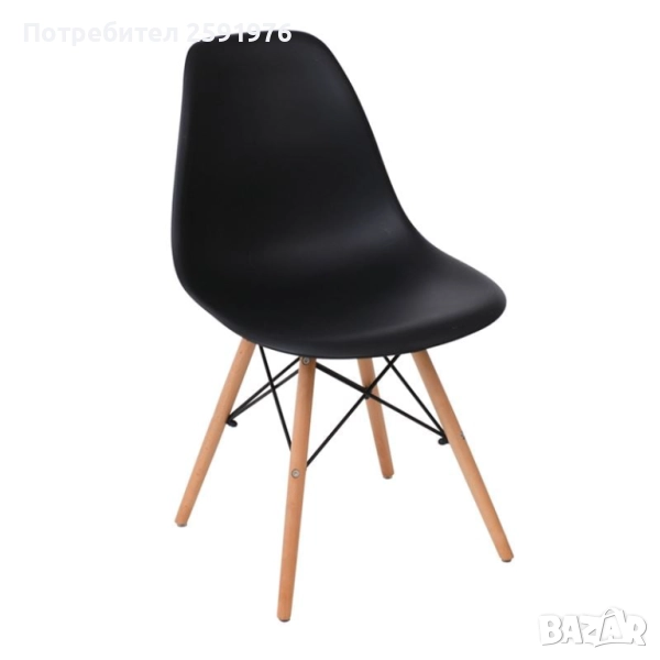 Стол, ART Wood Chair, Черен, Полипропилен, 46х53х81см., снимка 1