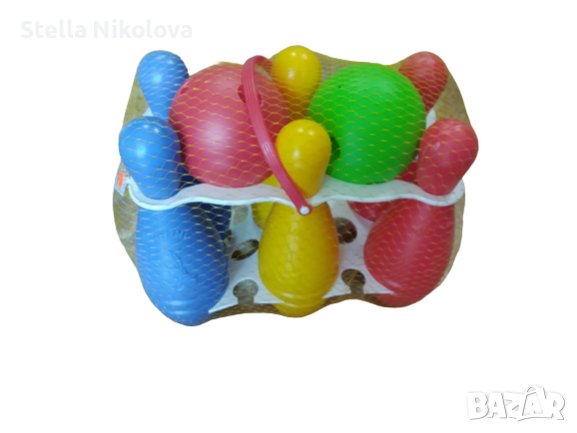 Играчка Боулинг с 6 кегли и две топки със стойка,цветен, снимка 1