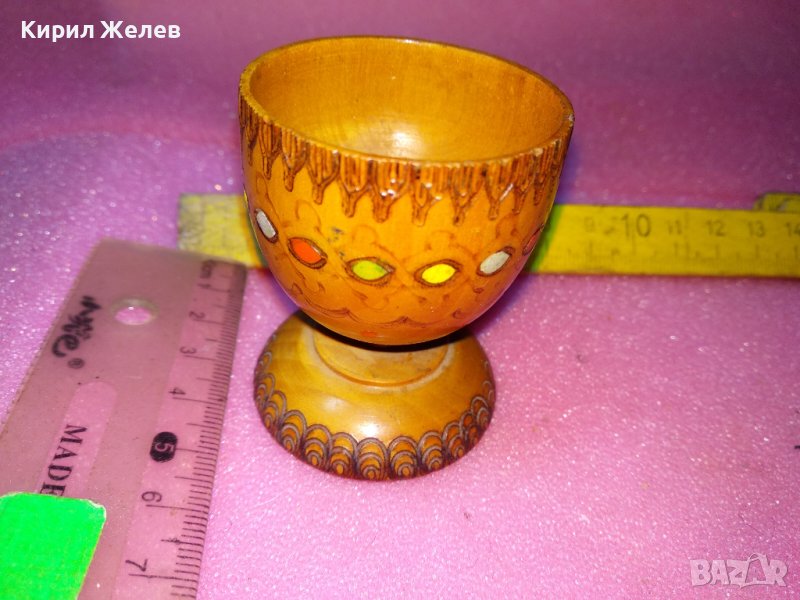 СТАРА ЕТНОГРАФСКА ДЕКОРАТИВНА ПИРОГРАФИРАНА ДЪВЕНА ЧАШКА РЪЧНА ИЗРАБОТКА 32811, снимка 1