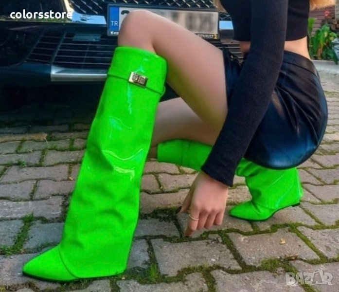 Ботуши на платформа - зелен лак - K-40, снимка 1