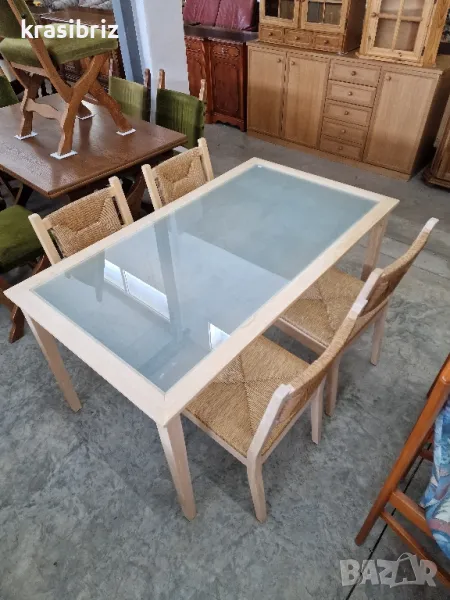 К-т Масивна Трапезна Маса с 4бр.Ратанови Столове -внос от Германия!, снимка 1