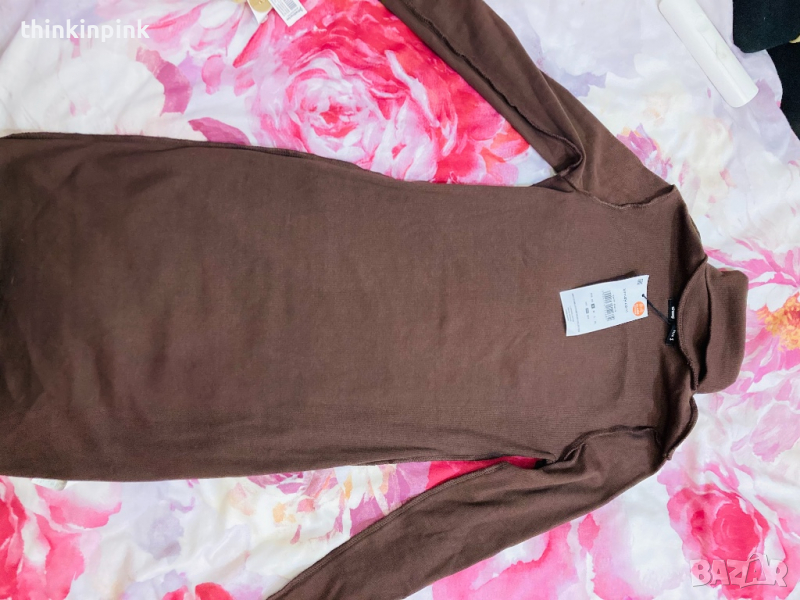 Рокля с поло яка рипс в кафяво Sinsay, снимка 1