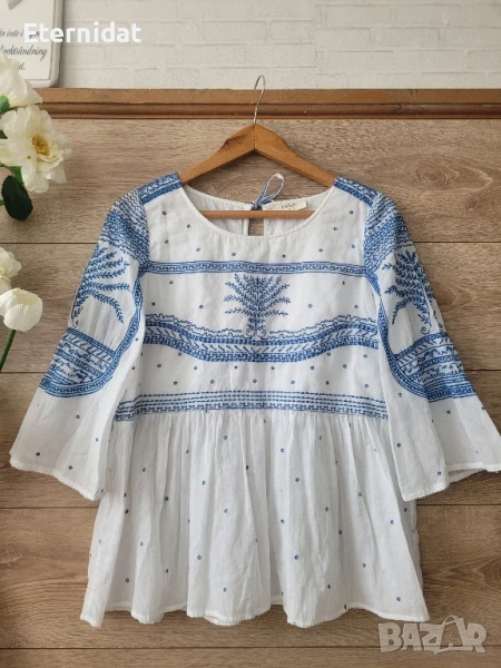 Бяла блуза с бродерии памучна материя , снимка 1