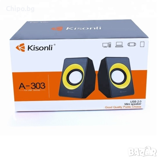 Тонколони Kisonli A-303, 2x3W, USB, Различни цветове, снимка 1