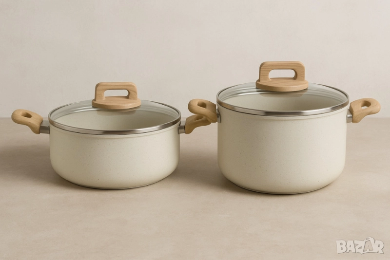 Тенджера Voltz Nice, Кован алуминий, Мраморно покр., Индукция, Кремав меланж, снимка 1