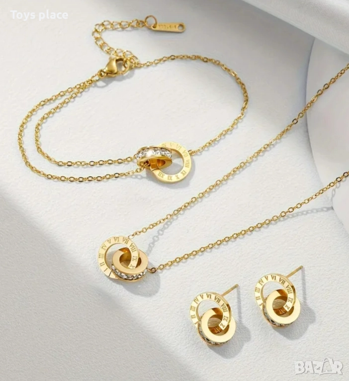 Нов Красив комплект 3 части - колие + гривна + обеци, снимка 1