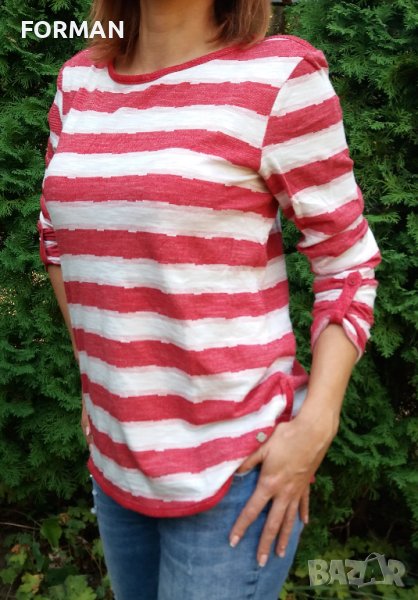 Риза/Блуза в червено/бяло райе с навиващи се ръкави, снимка 1