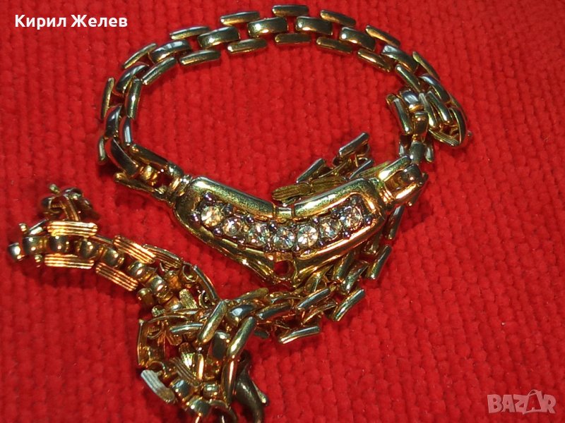 ПОЗЛАТЕНО БРОНЗОВО ВИНТИДЖ РЕТРО АРТ КОЛИЕ с ИНКРУСТИРАНИ ЦИРКОНИ 20497, снимка 1