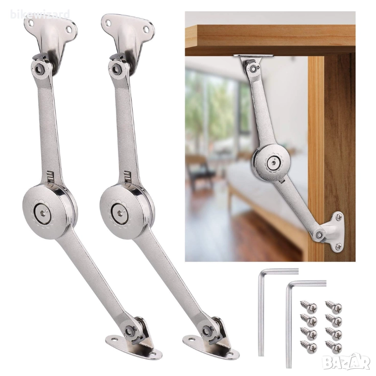Панти за капак с плавно затваряне с винтове и шестостенен ключ – сатениран никел 2 бр НОВИ, снимка 1
