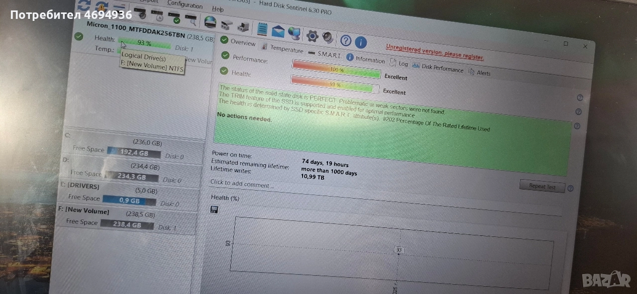 ssd 256GB micron.на 75дни ползван , снимка 1