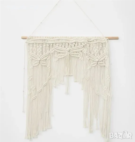 Завеса за прозорец от макраме, Екрю, 76x91 см. , снимка 1