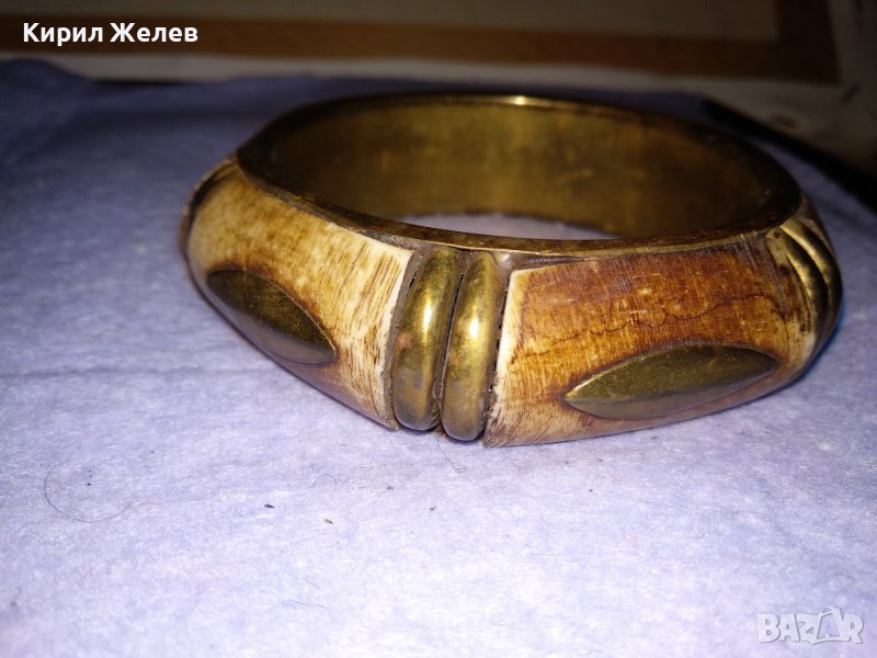 СТАРА БРОНЗОВА ТИБЕТСКА ТРАДИЦИОННА ЕТНО ГРИВНА с КАМИЛСКА КОСТ РЪЧНА ИЗРАБОТКА 16702, снимка 1