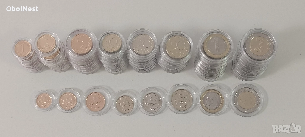 Пълен сет UNC монети от 1 ст. до 2 лв. (1999, 2000, 2002 и 2015), снимка 1
