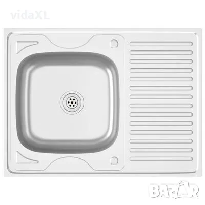 vidaXL Кухненска мивка с отцедник, сребристо, 800x600x155 мм, инокс(SKU:147233), снимка 1