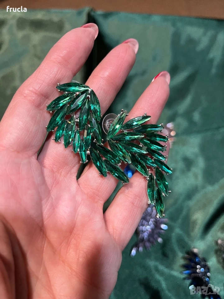 Обеци Зелени Бляскави Крила, снимка 1