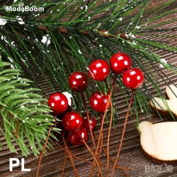Изкуствени червени черешови клонки за коледна декорация 250 бр, снимка 1