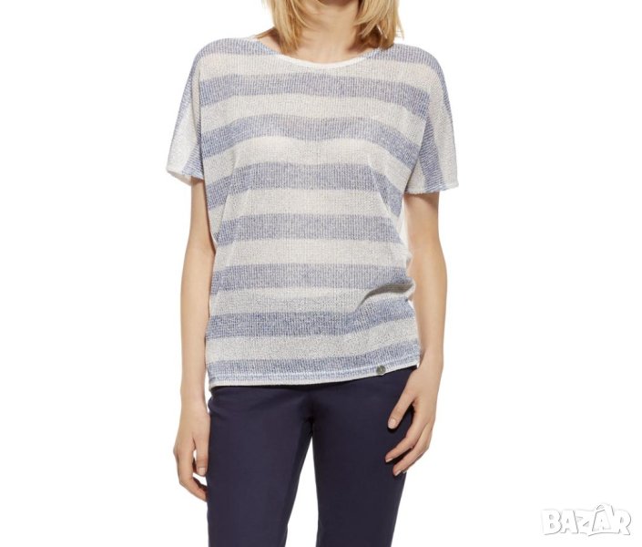 Раирана дамска блуза в сиво и синьо с къс ръкав Enny Wear, снимка 1