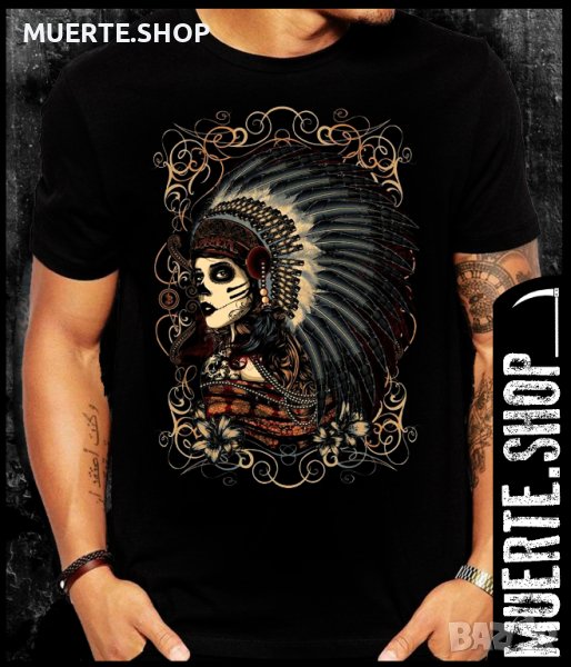 Черна тениска с щампа INDIAN SUGARSKULL, снимка 1