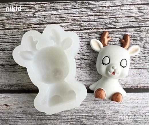 Седнала сърна сърничка затворени очи силиконов молд форма фондан гипс шоколад декор кубчета имена
