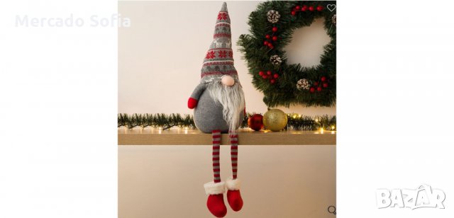 Коледна декоративна фигура Седящ Гном, Сива цветна шапка, снимка 2 - Декорация за дома - 34743323