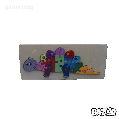 Дървен динозавър 3D пъзел - азбука, мозайка 3Д
