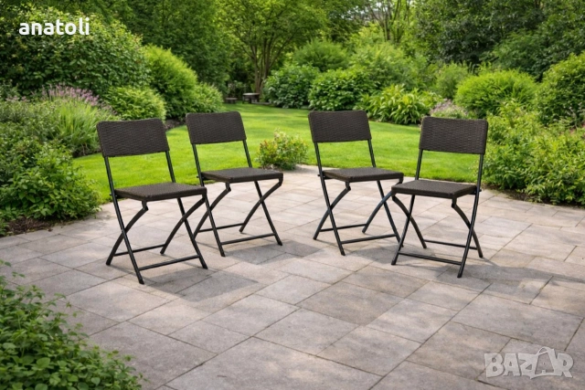 Сгъваеми градински столове, 4 бр, HDPE и стомана, кафяви от Германия чисто нови , снимка 7 - Градински мебели, декорация  - 53528175