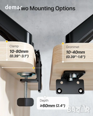monTEK Стойка за два монитора 17–32 инча, до 9 кг всеки,VESA 75/100 мм, снимка 7 - Стойки, 3D очила, аксесоари - 53646574