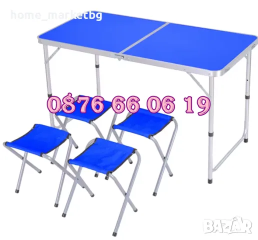 Къмпинг сгъваема маса с 120х60 см с 4 бр. столчета, градинска маса