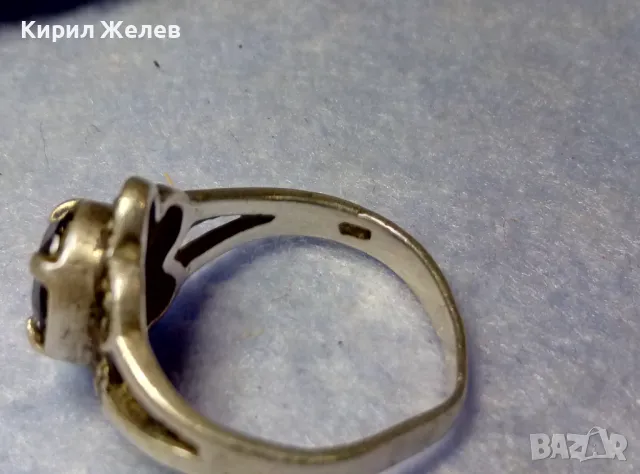 СТАРИНЕН МАРКАЗИТЕН СРЕБЪРЕН ПРЪСТЕН СРЕБРО 925 АВТОРСКИ с 2 ЩЕМПЕЛА и РЯДЪК ТЪМЕН АМЕТИСТ 48267, снимка 3 - Антикварни и старинни предмети - 50354750