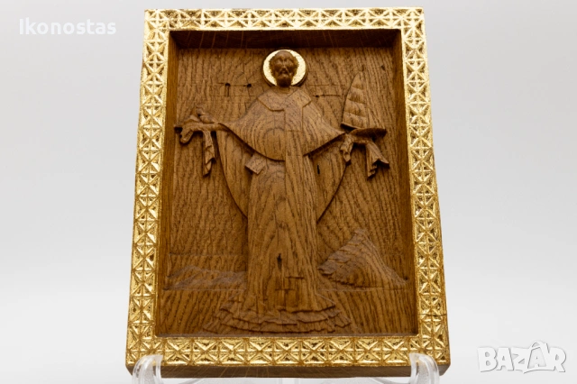 Релефна икона на Свети Николай Чудотворец с кораб – позлатена