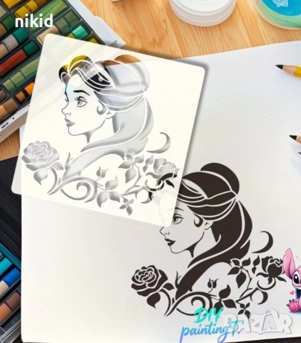 Бел Белл Красавицата и Звяра момиче принцеса стенсил шаблон спрей торта украса сладки Scrapbooking, снимка 3 - Други - 52298537