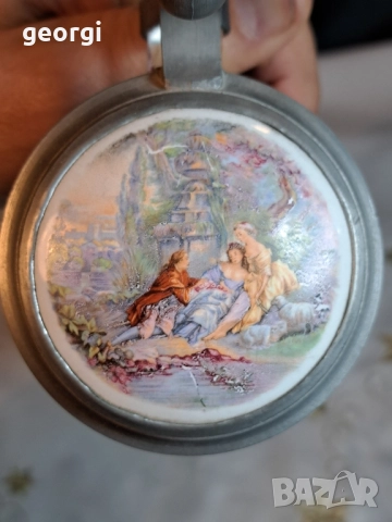 Немска кристална халба с цинково порцеланов капак Ромео и Жулиета   29/3, снимка 9 - Аксесоари за кухня - 52343174