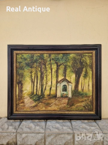 Прекрасна антикварна френска картина масло върху платно 